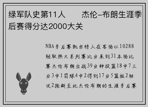 绿军队史第11人☘️杰伦-布朗生涯季后赛得分达2000大关