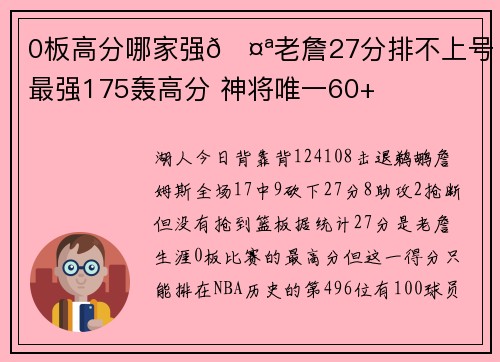 0板高分哪家强🤪老詹27分排不上号 最强175轰高分 神将唯一60+
