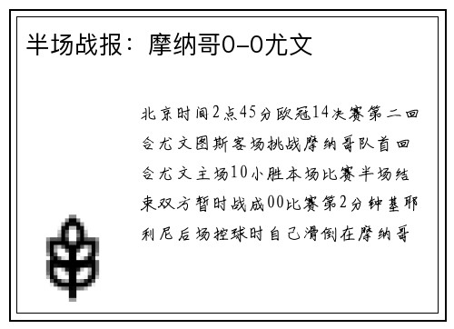 半场战报：摩纳哥0-0尤文